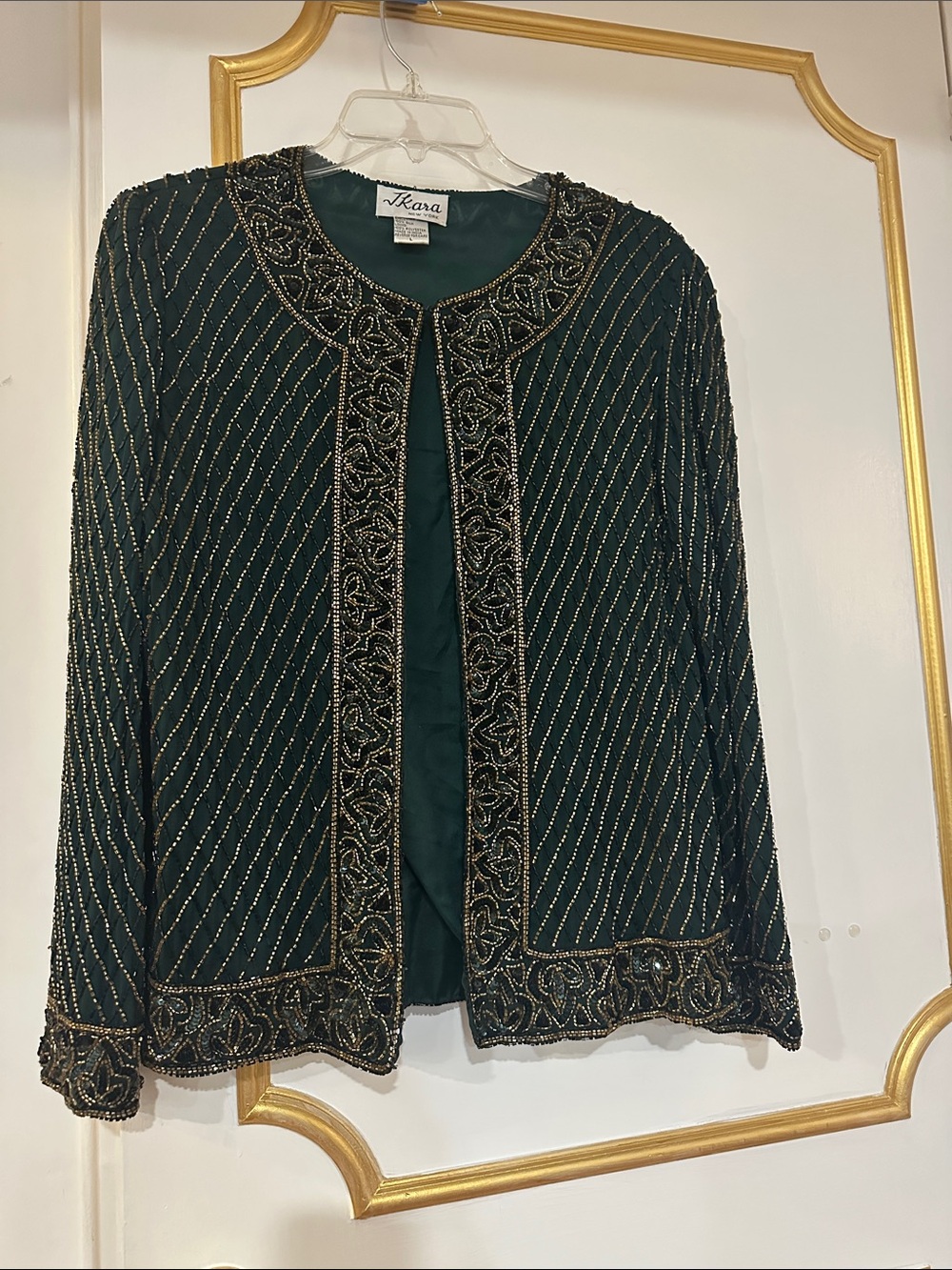 Takara Emerald Green Beaded Open-Front Jacket